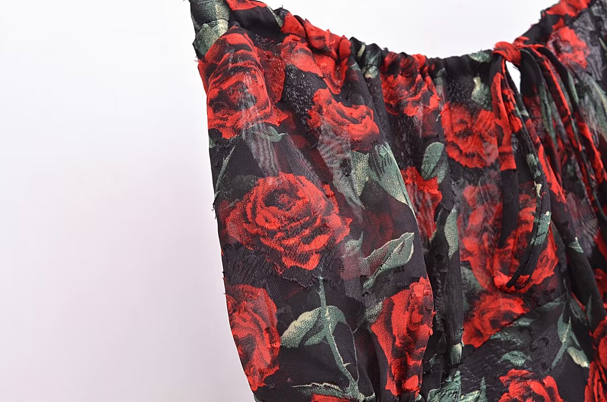 Women Rose Jacquard Printed Slim Waist Fishtail Cami Dress
