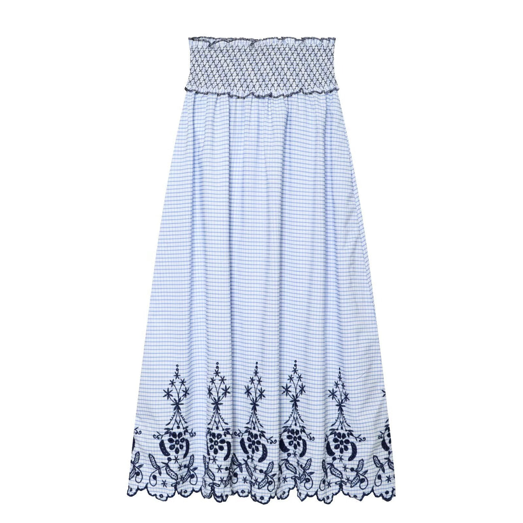 Women Clothing Summer Fashionable Lace Embroidered Plaid Midi Skirt
