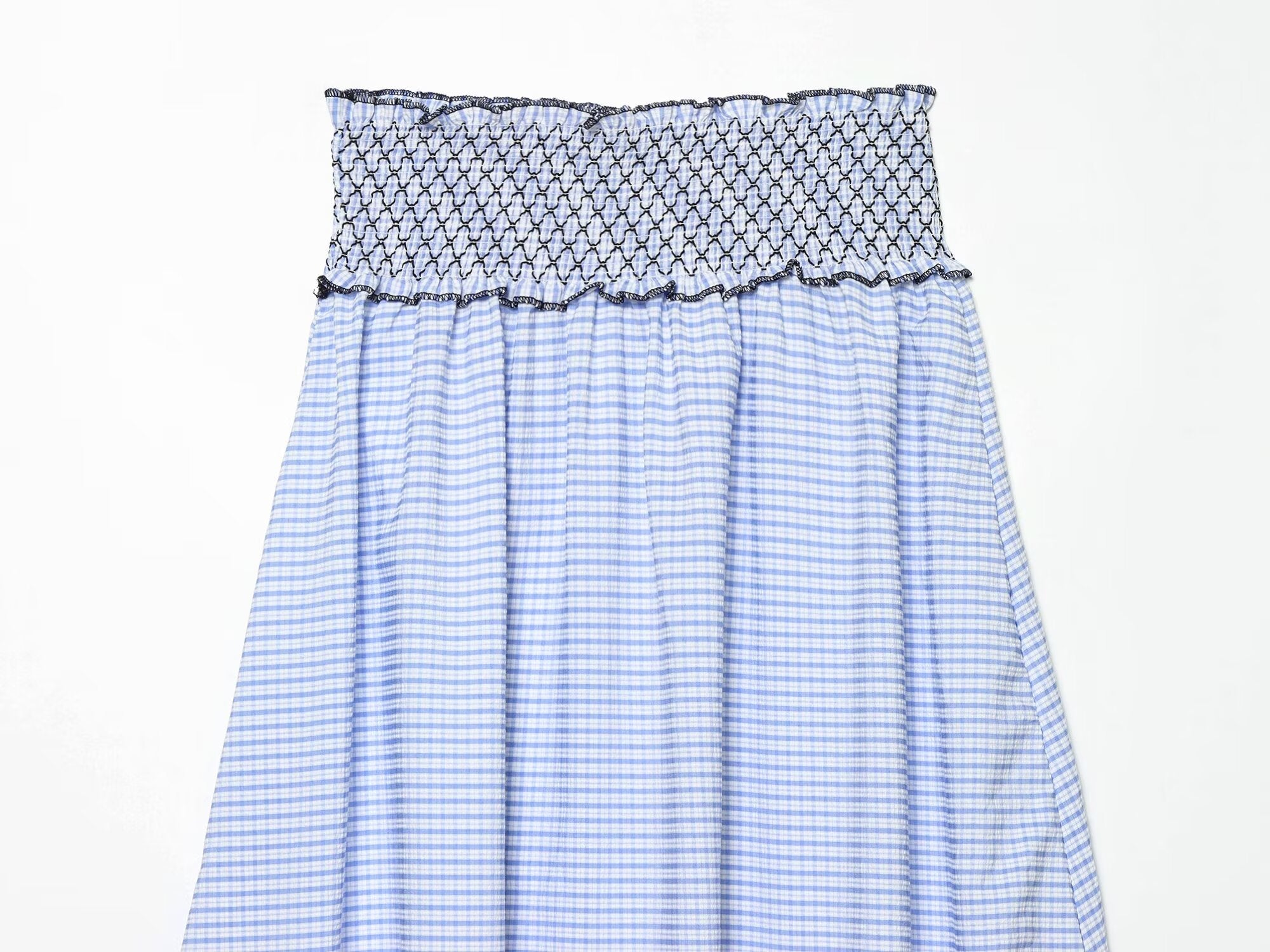 Women Clothing Summer Fashionable Lace Embroidered Plaid Midi Skirt