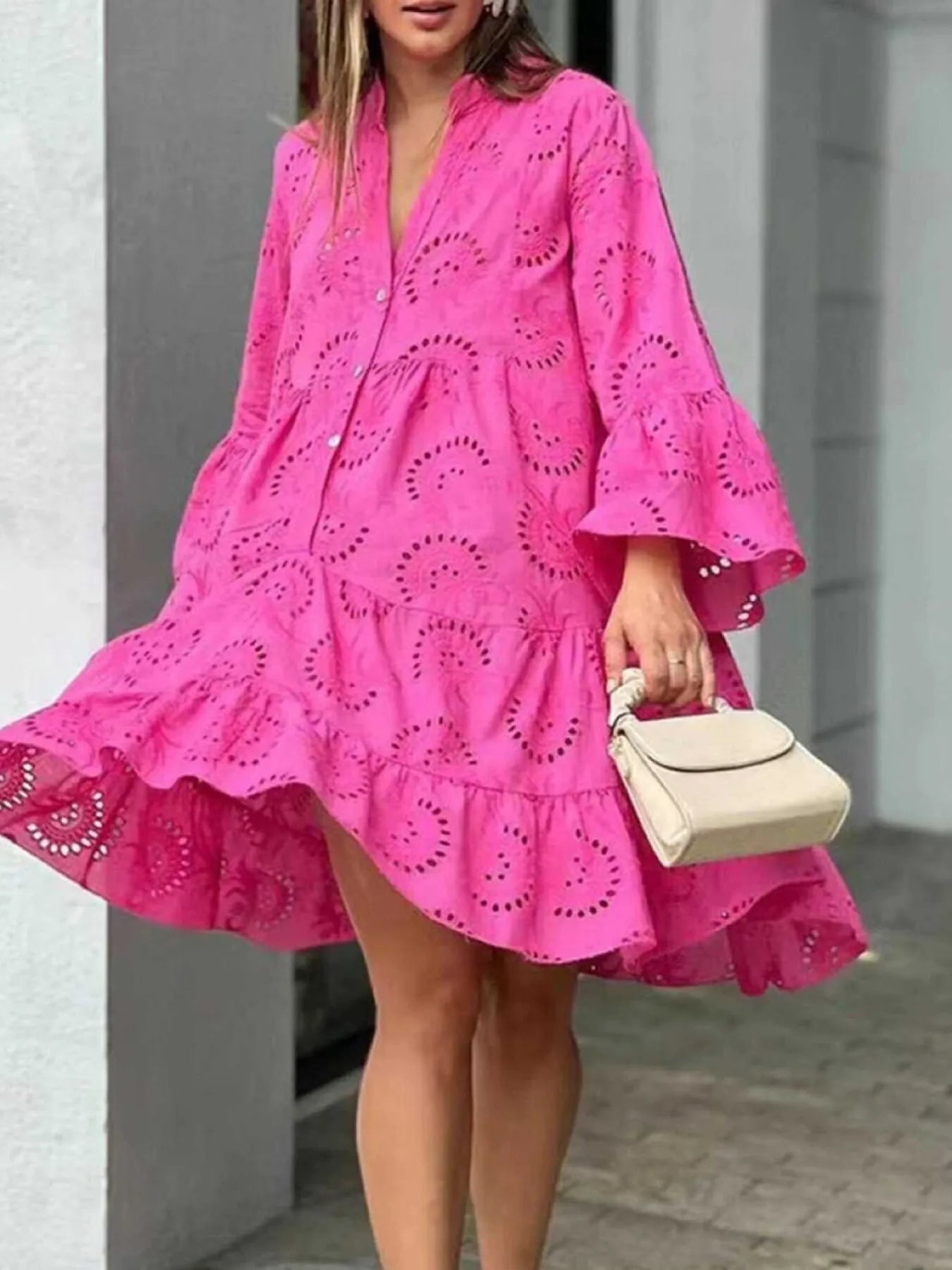 Full Size Eyelet Ruffled Hem Tiered Dress Plus Size