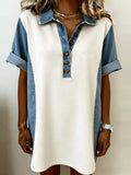 Denim Patchwork Button Front Mini Dress