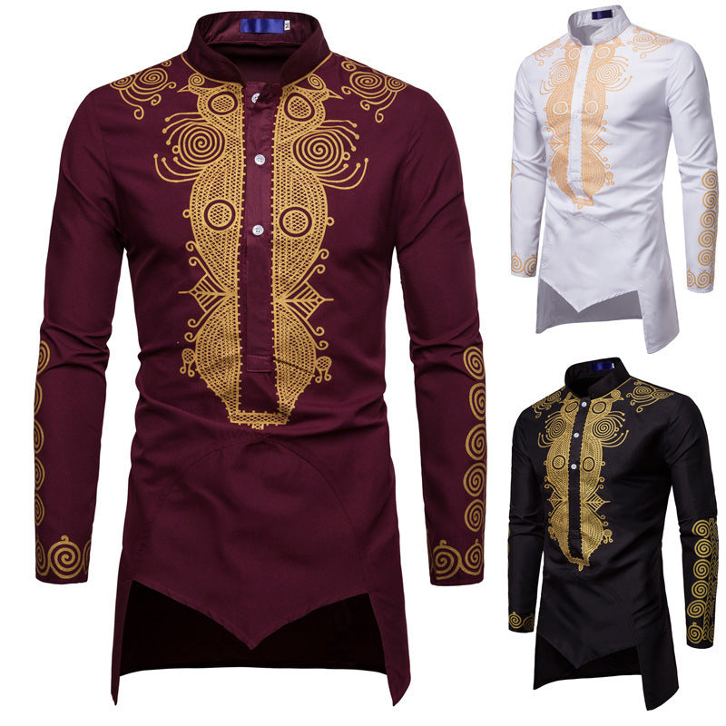 Men's African Hip Hop Pullover - Casual Long Robe for Fashionable Style