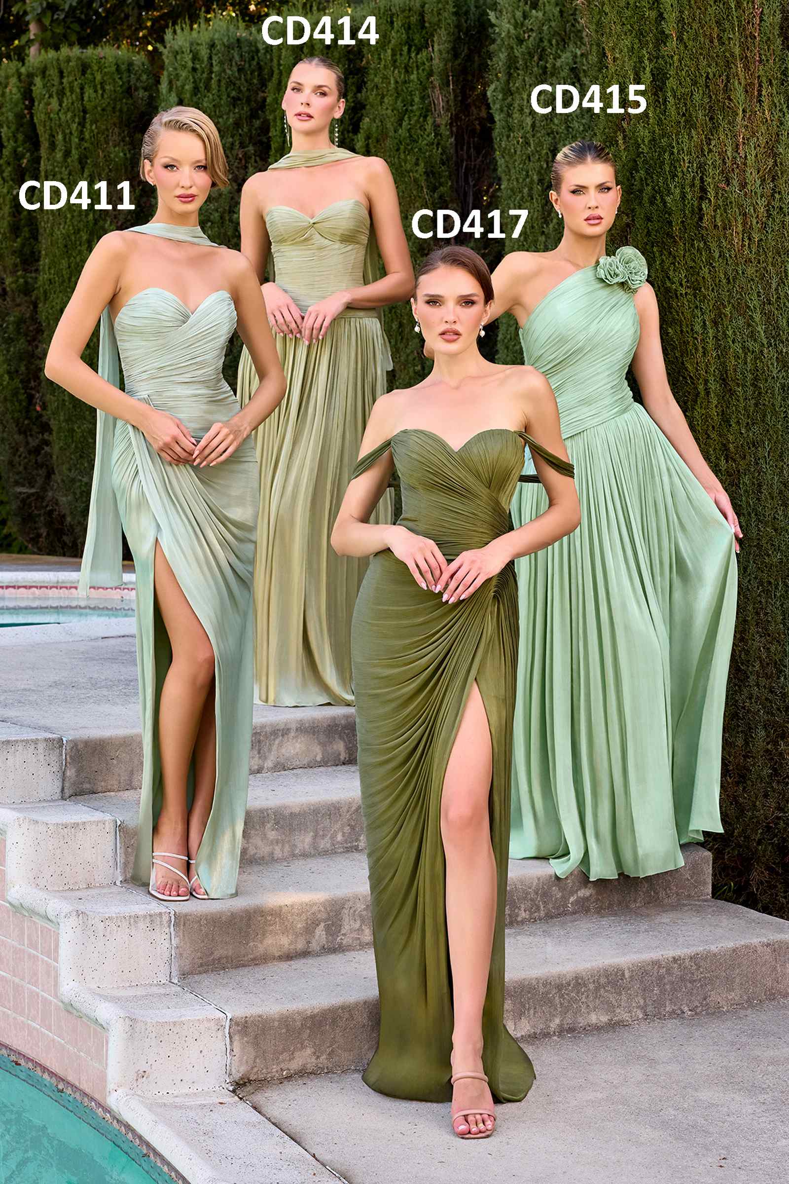 Ladivine CD417 Off Shoulder Pleated Luminescent Chiffon Fitted Gown