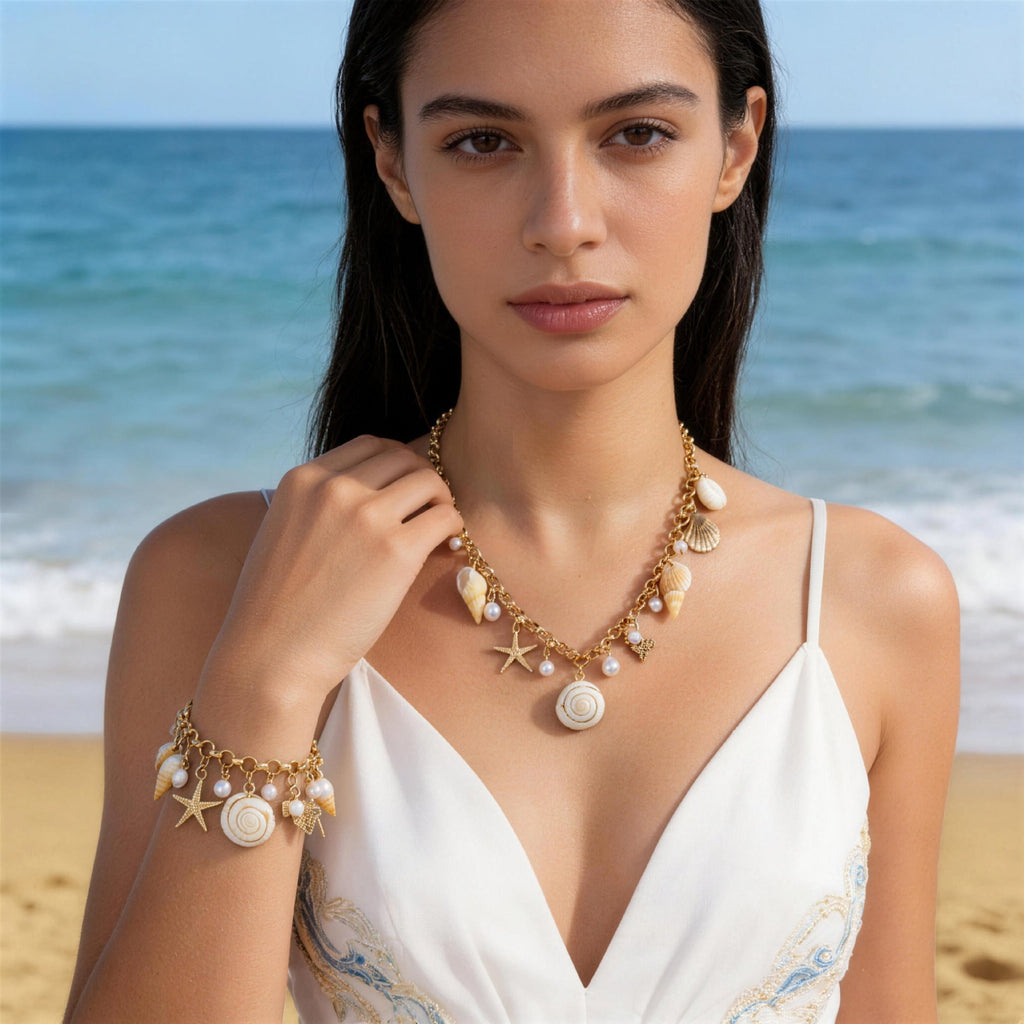Fashion Summer Ocean Beach Vacation Style Alloy Starfish Pearl Jewelry Set