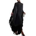 Yeezzi 2025 New Spring Fashion See-Through Tassel Party Dresses Women Batwing Sleeves Solid Color High-Neck Two Piece Set Dress