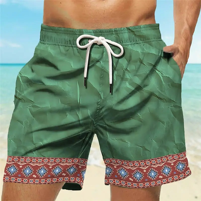 3D ethnic print men's casual shorts Tropical summer simple retro style fashion shorts quick-drying and comfortable close-fitting