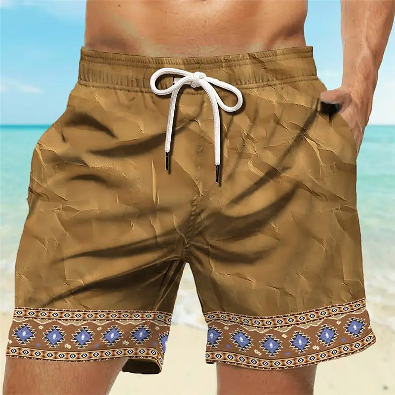 3D ethnic print men's casual shorts Tropical summer simple retro style fashion shorts quick-drying and comfortable close-fitting