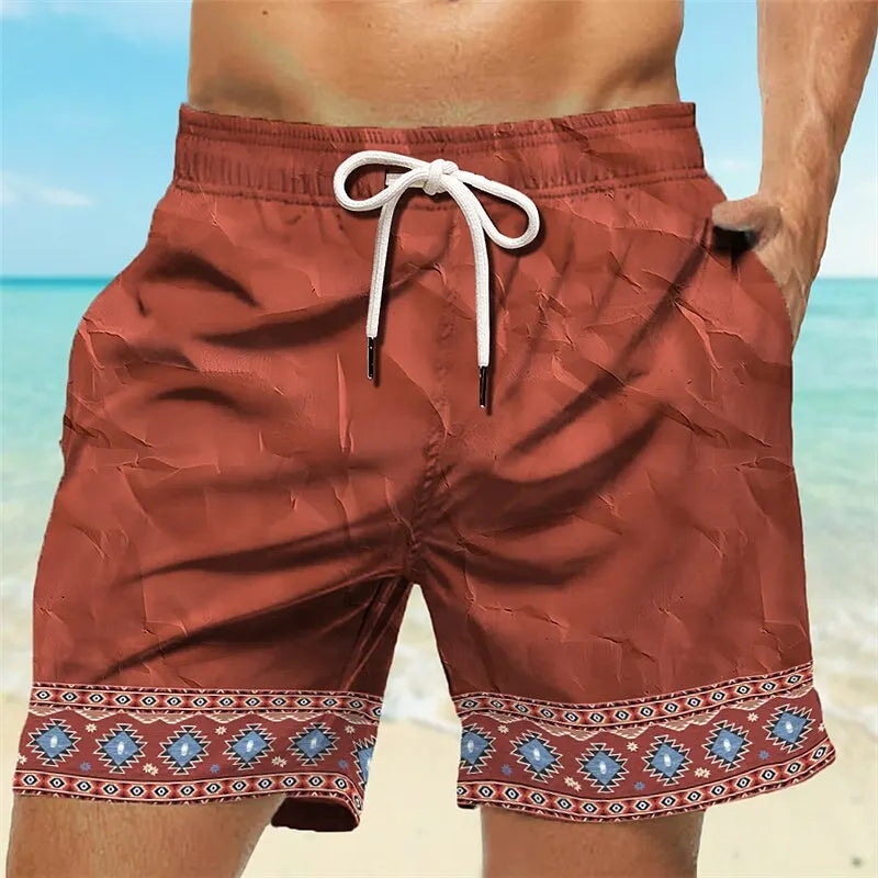 3D ethnic print men's casual shorts Tropical summer simple retro style fashion shorts quick-drying and comfortable close-fitting