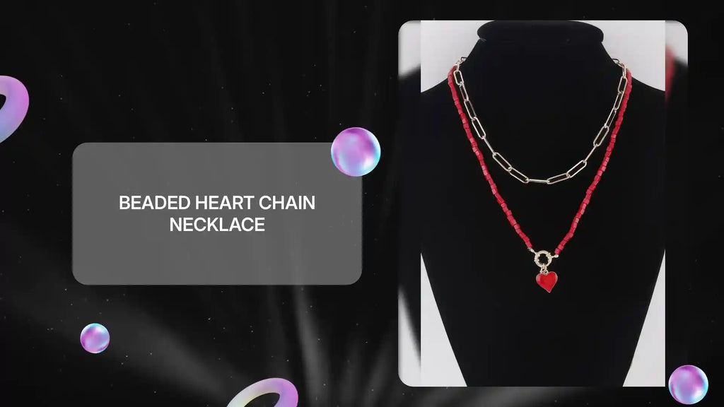 Beaded Heart Chain Necklace by@Outfy