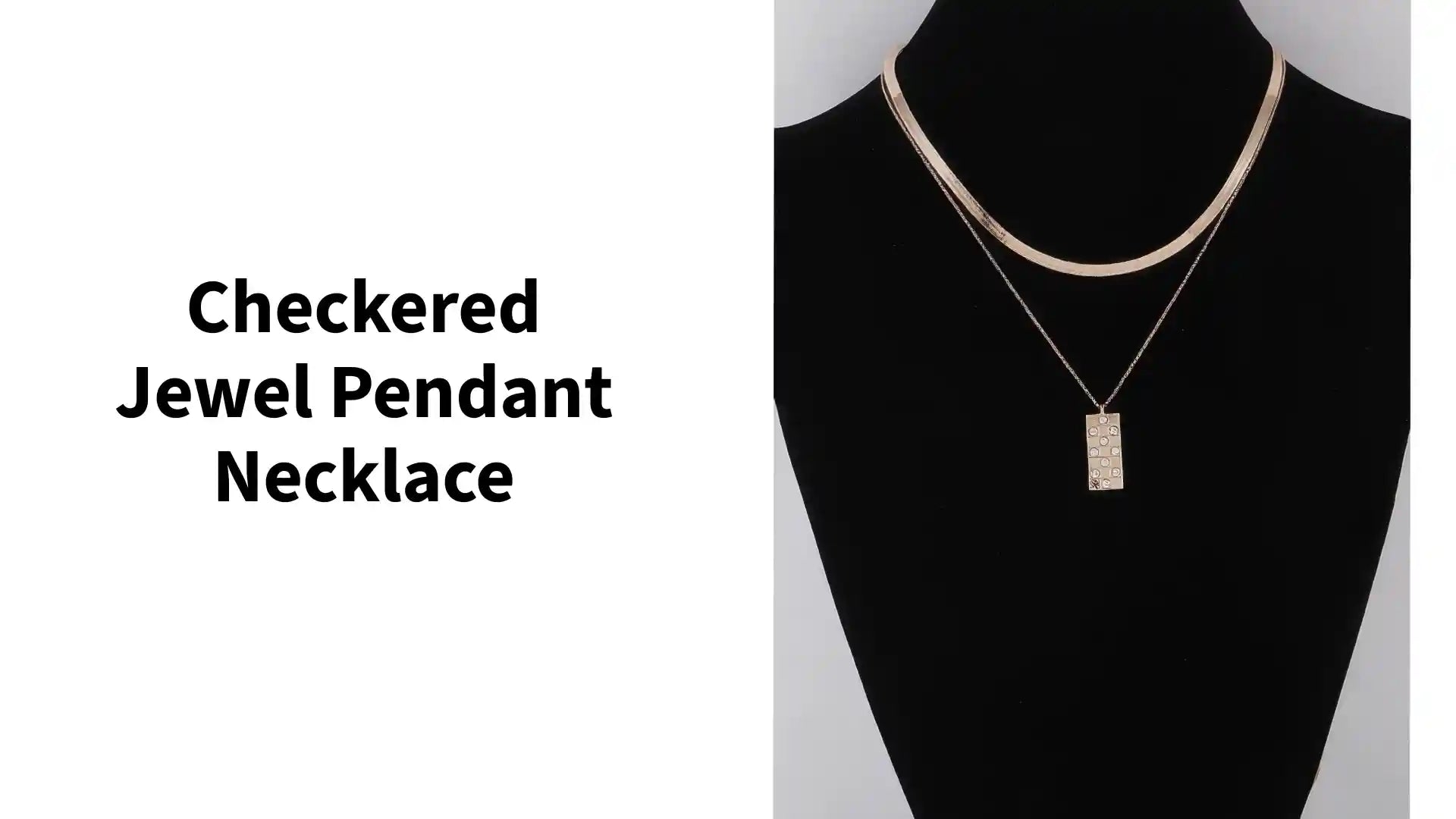Checkered Jewel Pendant Necklace by@Outfy